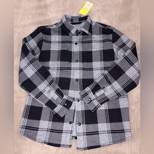 Target All in Motion Boy’s Black and Gray Plaid Snap-Down Shirt Size Large NWT